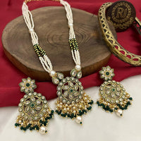 FS Collection Gold Plated Crystal Stone And Pearl Long Necklace Set