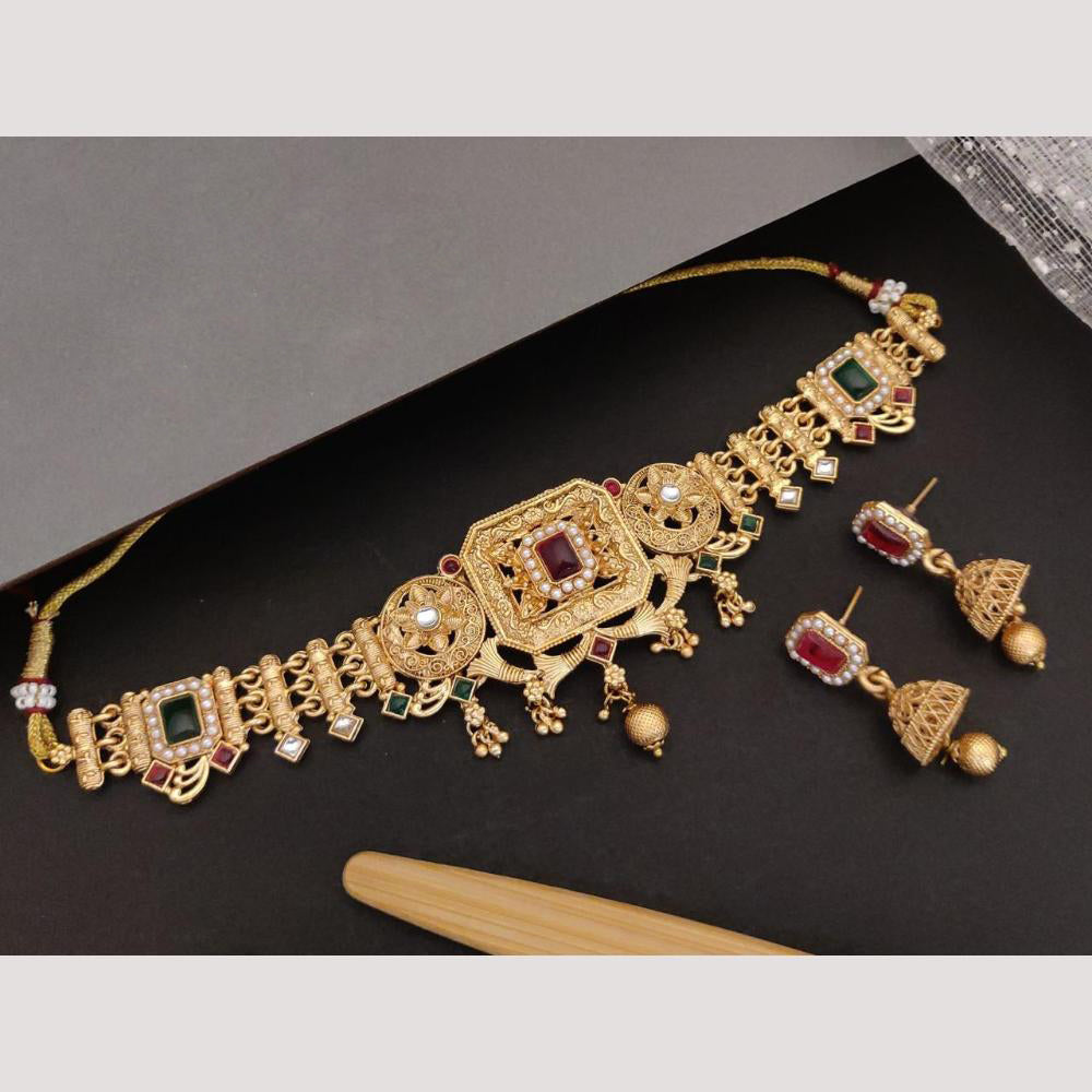 FS Collection Gold Plated Pota Stone And Beads Necklace Set