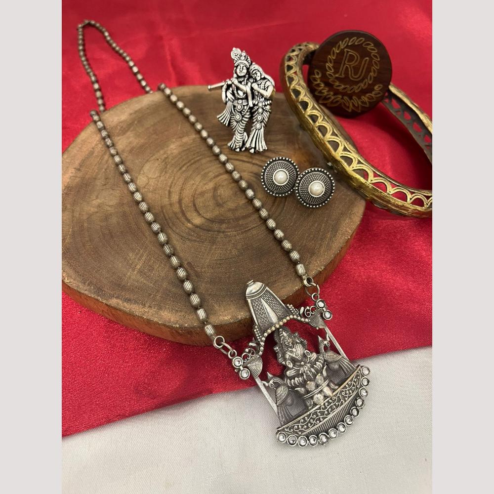 FS Collection Oxidised Plated Temple Long Necklace Set