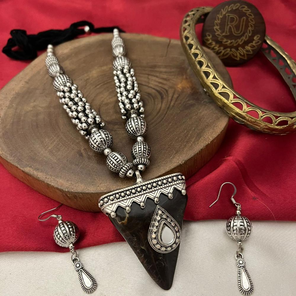 FS Collection Oxidized Plated Long Necklace Set
