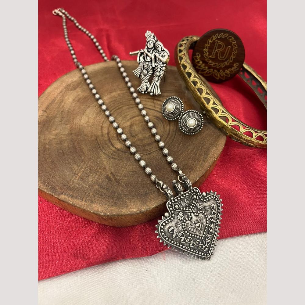 FS Collection Oxidised Plated Temple Long Necklace Set
