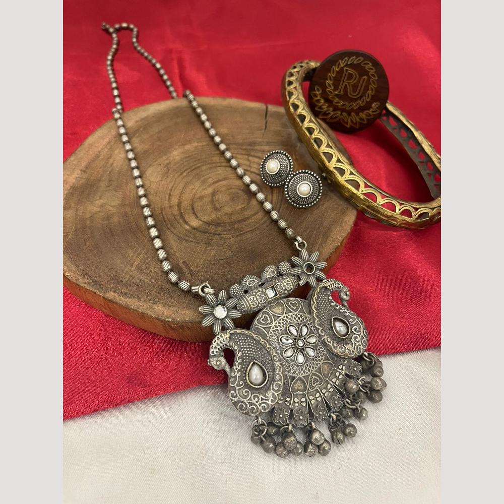 FS Collection Oxidized Plated Long Necklace Set