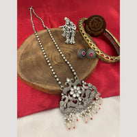 FS Collection Oxidised Plated Pota and Pearls  Modern Fusion Jewelry Long Necklace Set