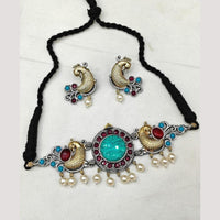 FS Collection Stylish 2-Tone Plated Pota Stones And Pearl Choker Necklace Set