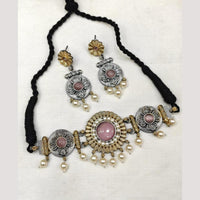FS Collection Stylish 2-Tone Plated Pota Stones And Pearl Choker Necklace Set