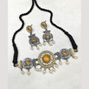 FS Collection Stylish 2-Tone Plated Pota Stones And Pearl Choker Necklace Set
