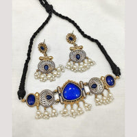 FS Collection Stylish 2-Tone Plated Pota Stones And Pearl Choker Necklace Set