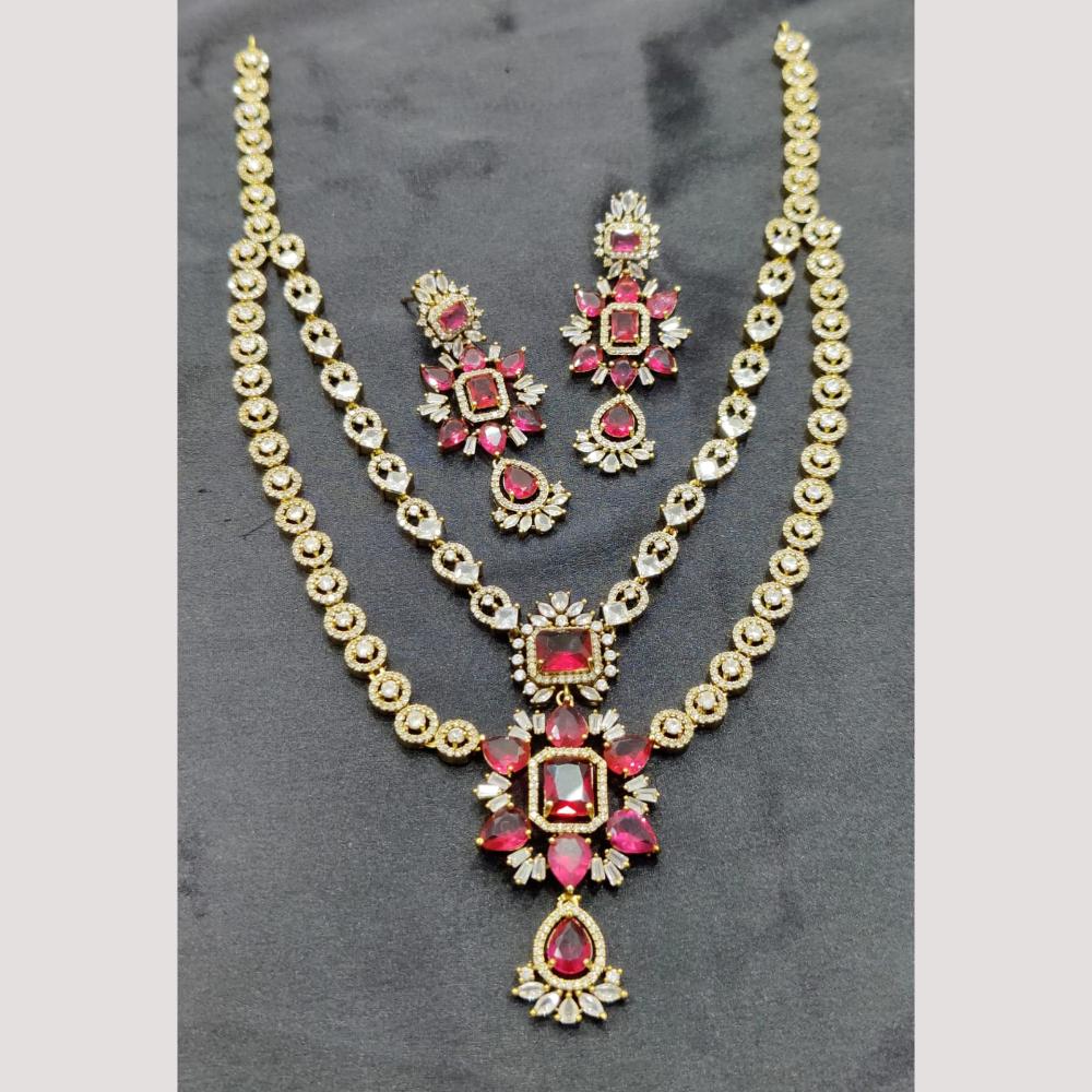 FS Collection Premium Gold Plated American Diamond Necklace Set