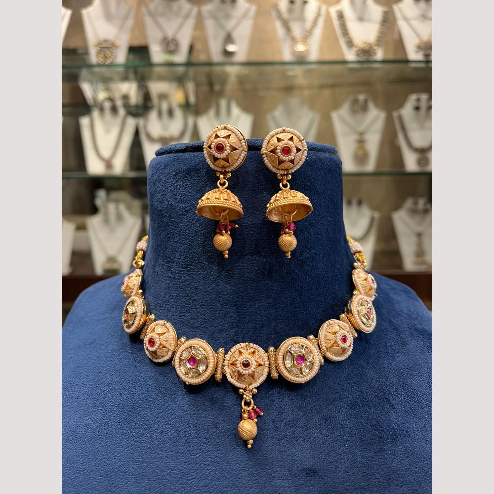 FS Collection Gold Plated Pota Stone And Beads Necklace Set
