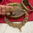 FS Collection Gold Plated Pota Stone And Beads Temple Necklace Set