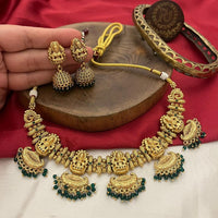 FS Collection Gold Plated Pota Stone And Beads Temple Necklace Set