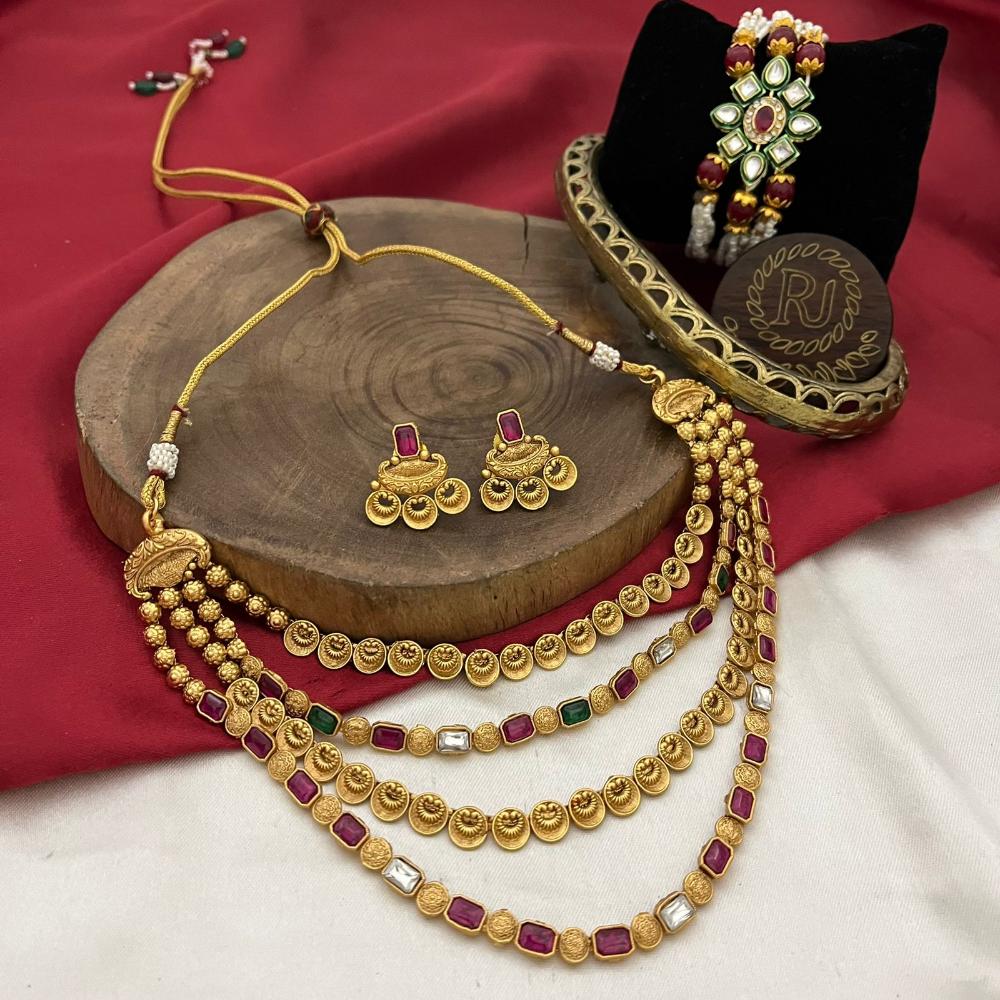 FS Collection Gold Plated Pota Stone Necklace Set