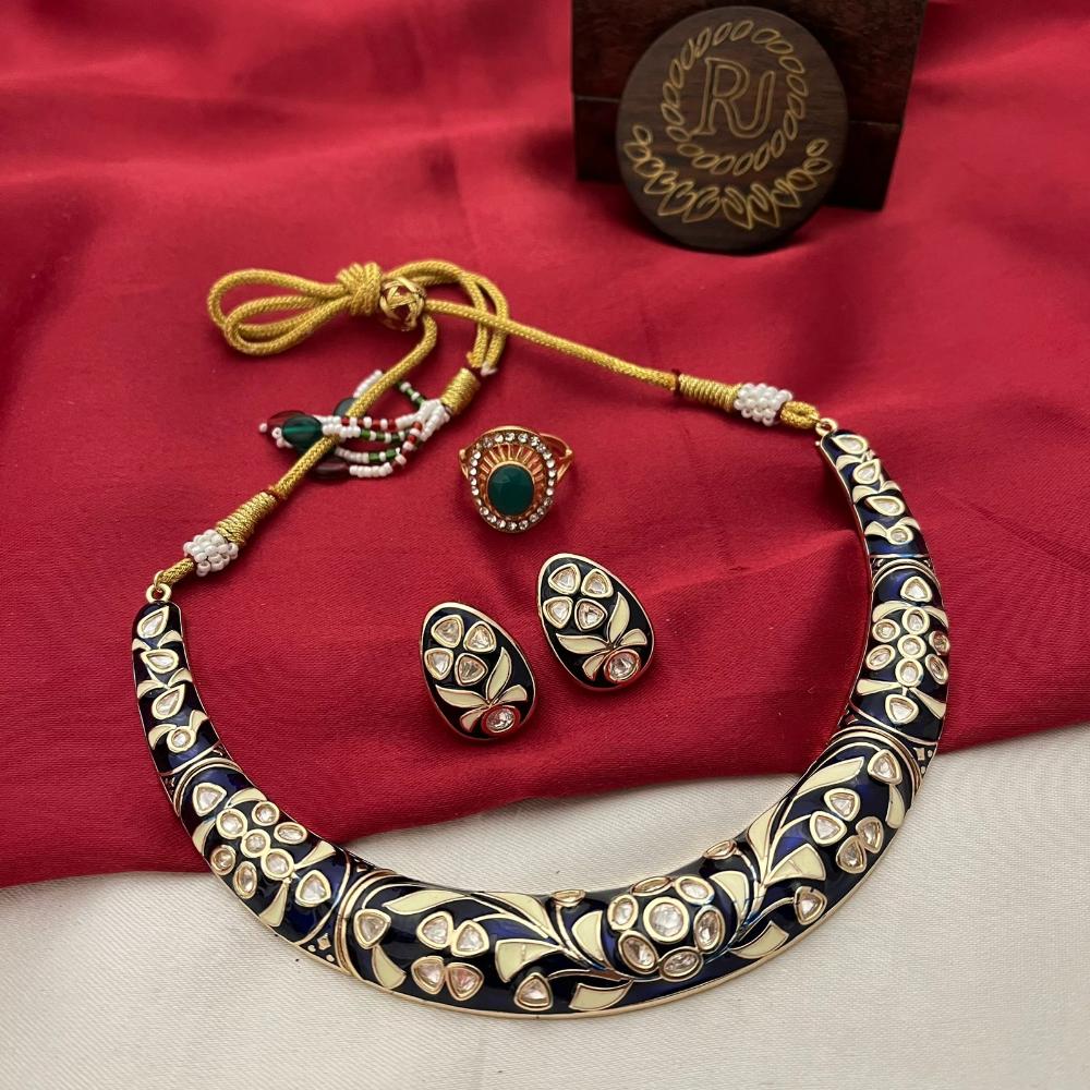 FS Collection Gold Plated Polki Kundan Stone And Meenakari Necklace Set