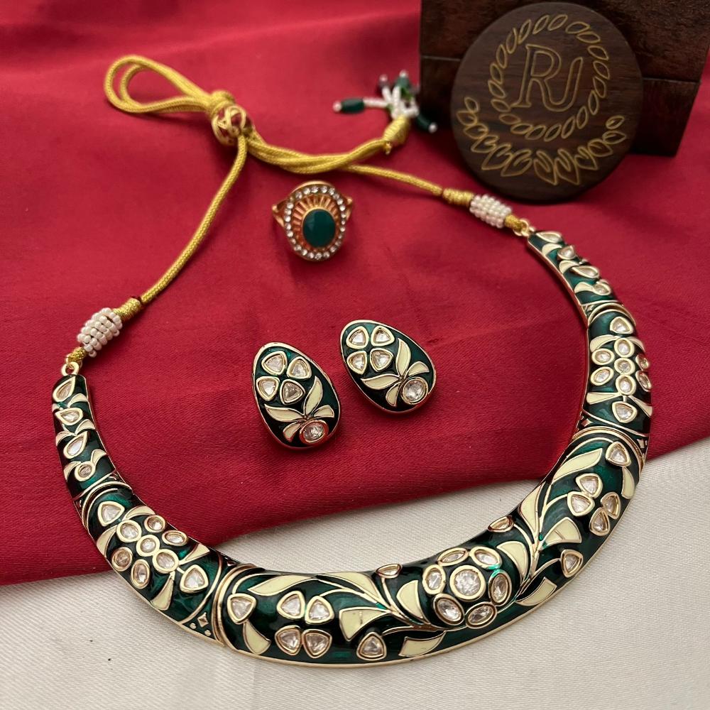 FS Collection Gold Plated Polki Kundan Stone And Meenakari Necklace Set