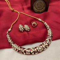 FS Collection Gold Plated Polki Kundan Stone And Meenakari Necklace Set