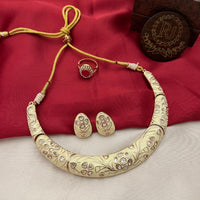 FS Collection Gold Plated Polki Kundan Stone And Meenakari Necklace Set