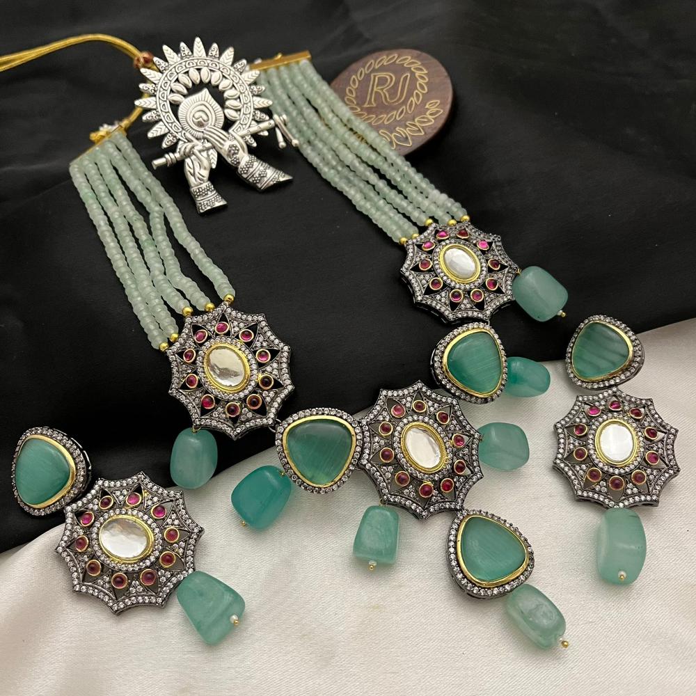 FS Collection Gold Plated Pota Stone Multi Layer Necklace Set