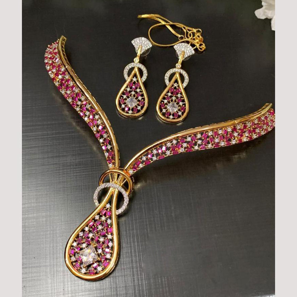 FS Collection Traditional Gold Plated Pota and Austrian Stones Necklace Set