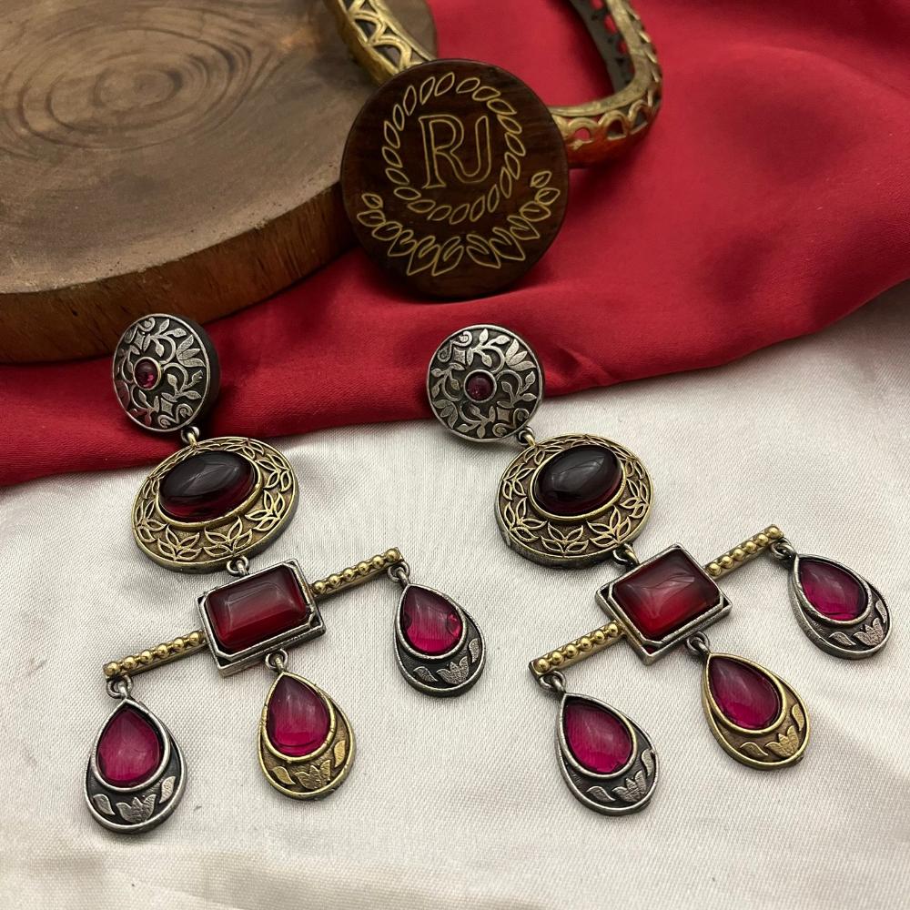 FS Collection 2 Tone Plated Pota Stone Dangler Earrings
