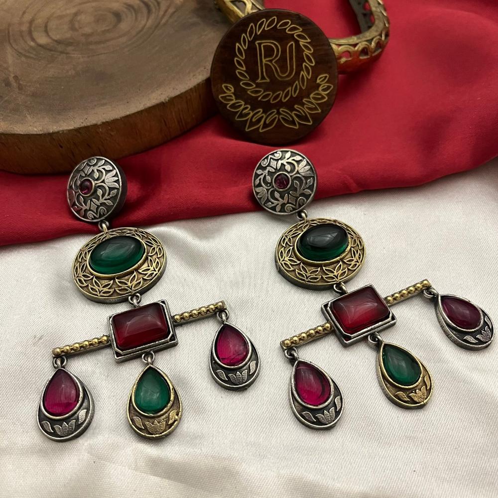 FS Collection 2 Tone Plated Pota Stone Dangler Earrings