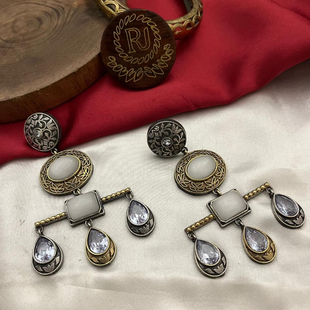 FS Collection 2 Tone Plated Pota Stone Dangler Earrings