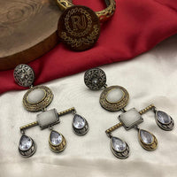 FS Collection 2 Tone Plated Pota Stone Dangler Earrings