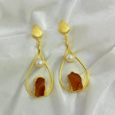 FS Collection Gold Plated Druzy Stone And Pearl Dangler Earrings