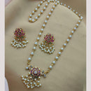 FS Collection Gold Plated Pota Stone And Pearl Long Necklace Set
