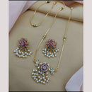 FS Collection Gold Plated Pota Stone And Pearl Long Necklace Set