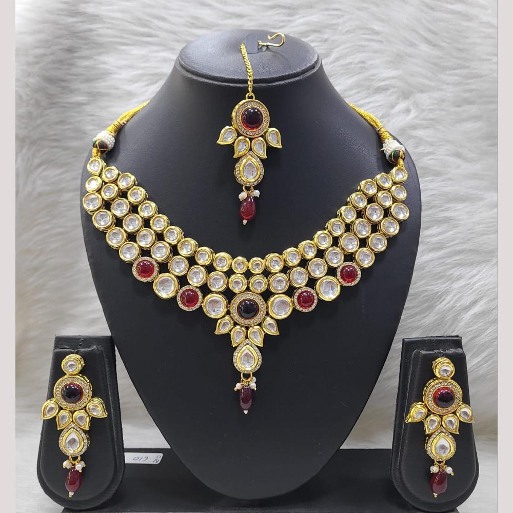 FS Collection Gold Plated Kundan And Pota Necklace Set