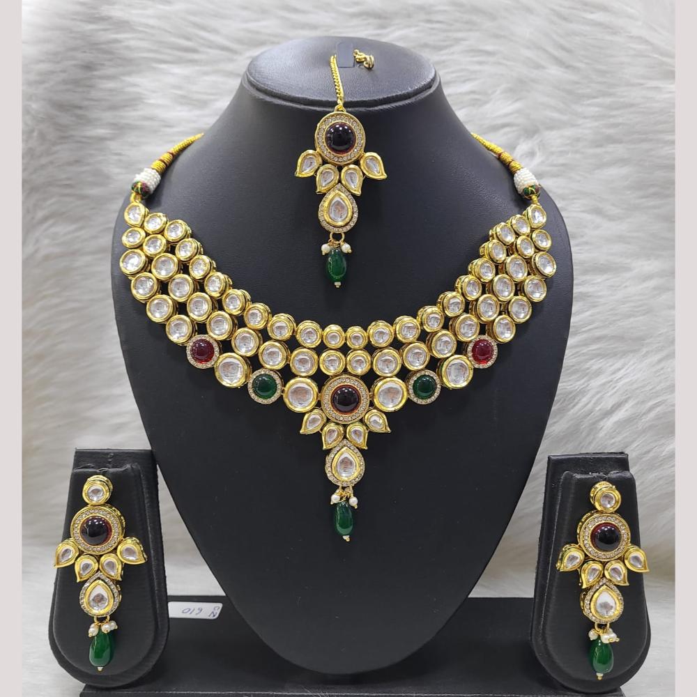 FS Collection Gold Plated Kundan And Pota Necklace Set
