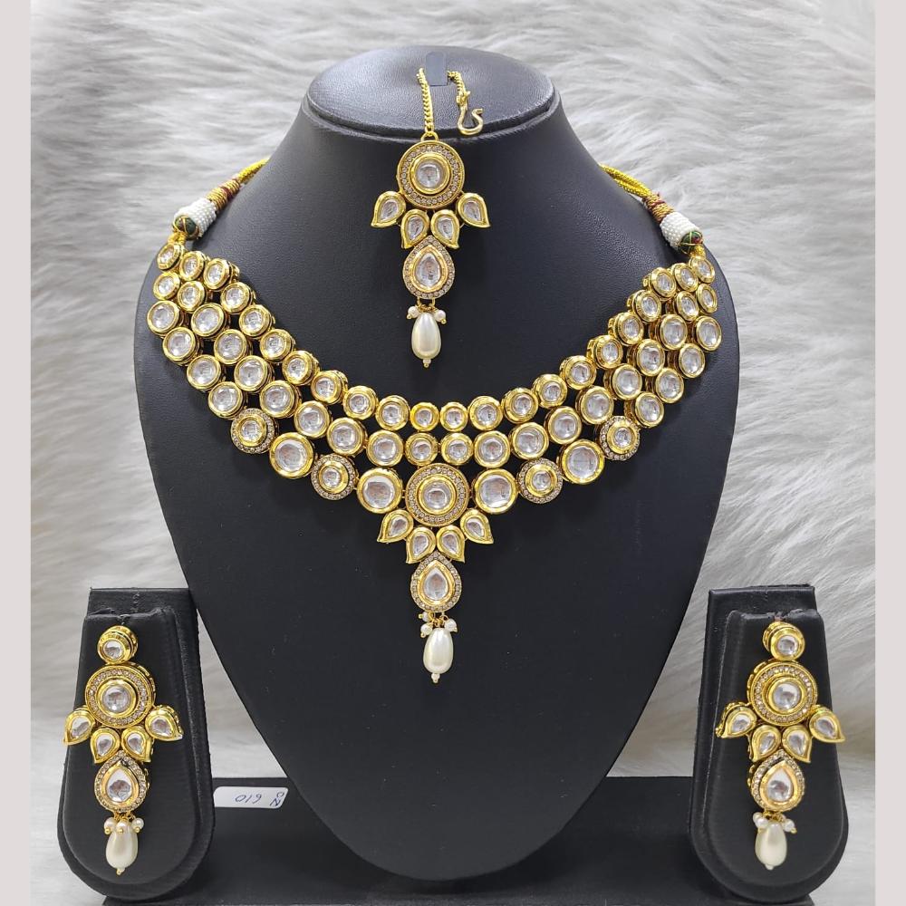 FS Collection Gold Plated Kundan And Pota Necklace Set