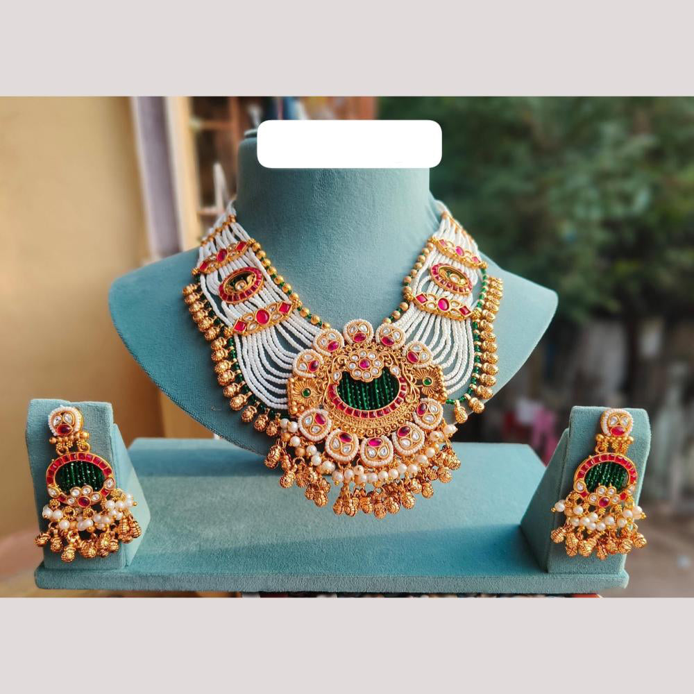FS Collection Gold Plated Pota Stone And Pearl Necklace Set