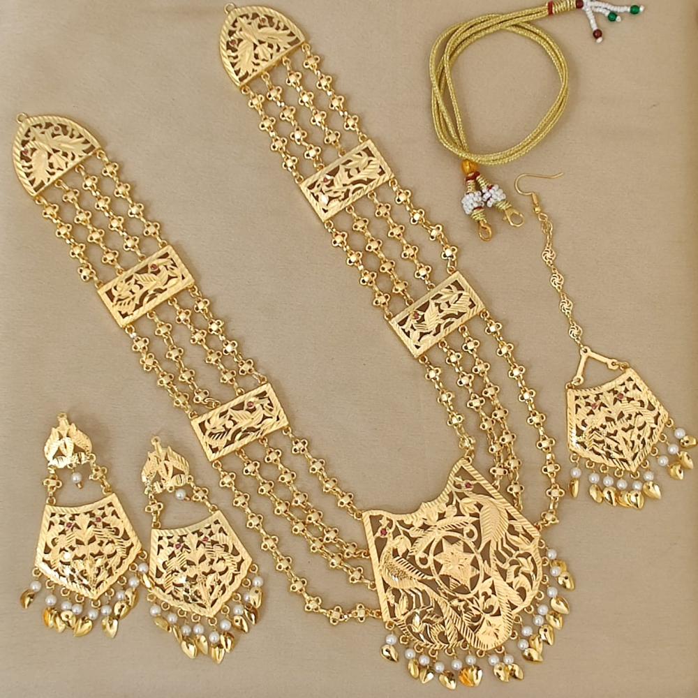 FS Collection Gold Plated Pearl Long Necklace Set