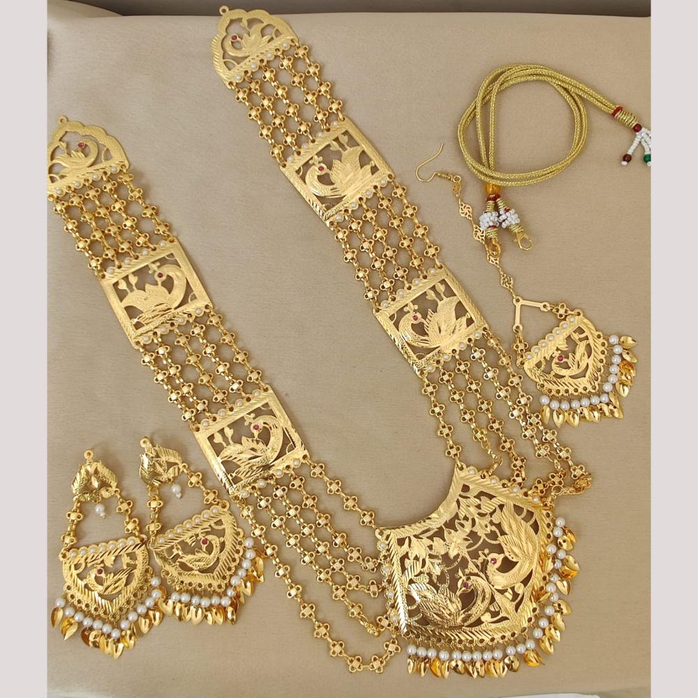 FS Collection Gold Plated Pearl Long Necklace Set