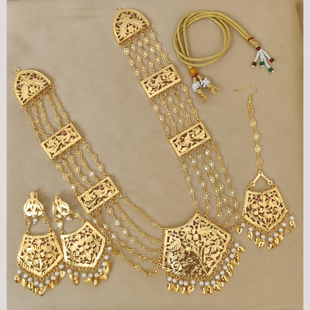 FS Collection Gold Plated Pearl Long Necklace Set