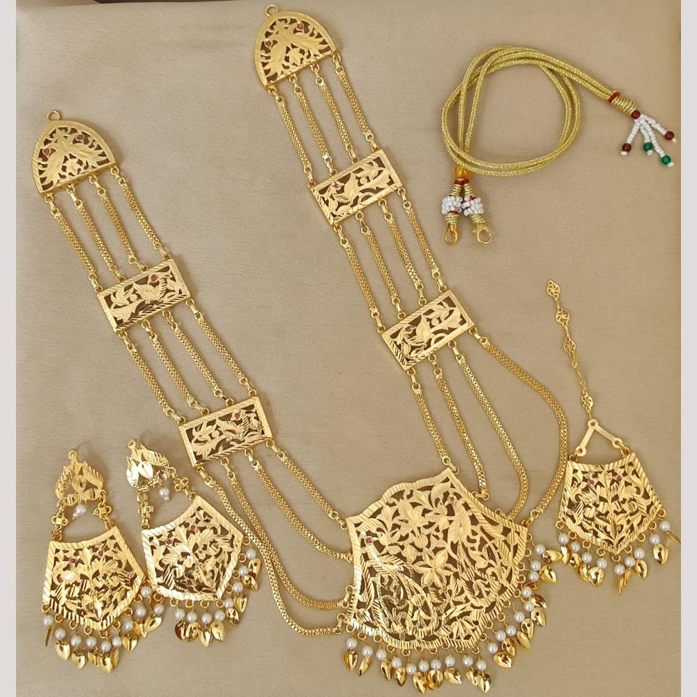 FS Collection Gold Plated Pearl Long Necklace Set