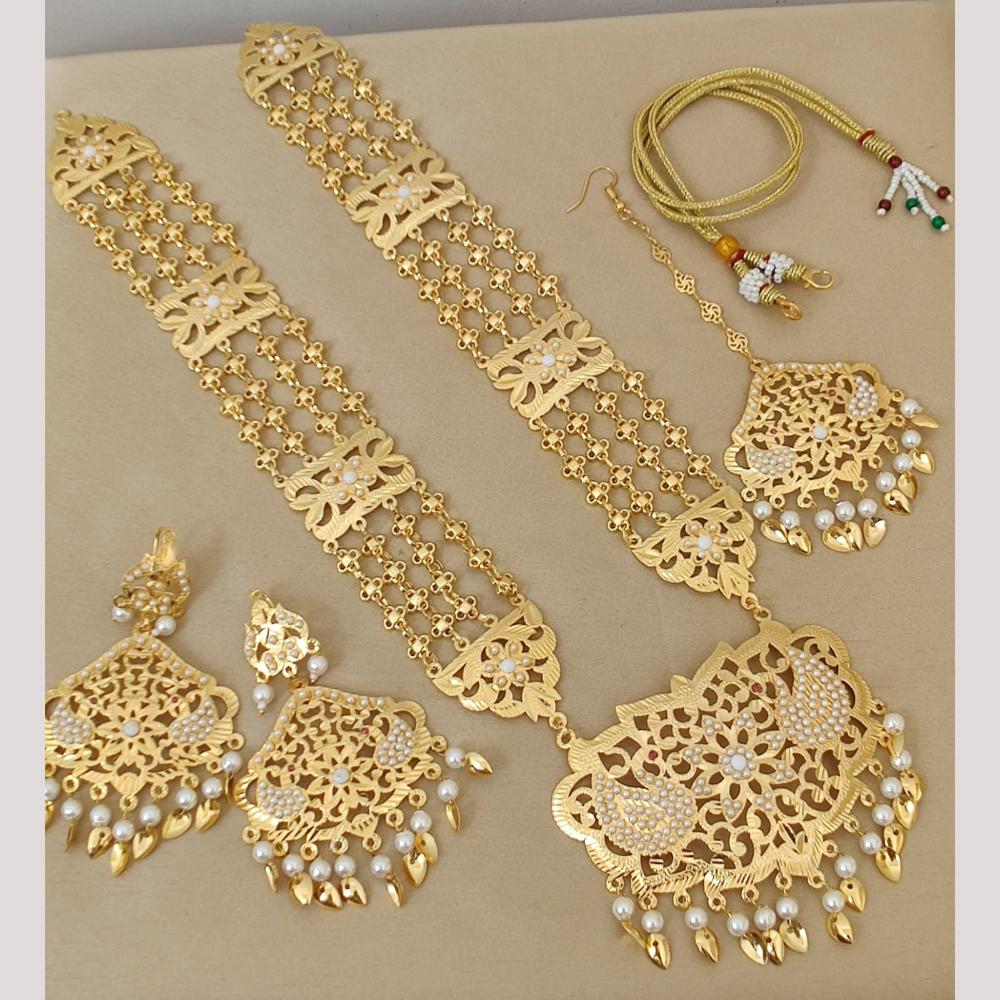 FS Collection Gold Plated Pearl Long Necklace Set