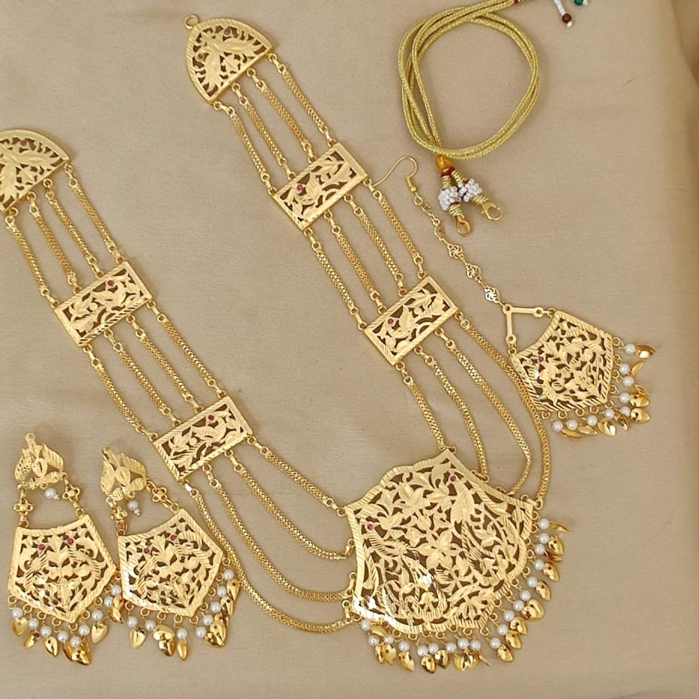 FS Collection Gold Plated Pearl Long Necklace Set