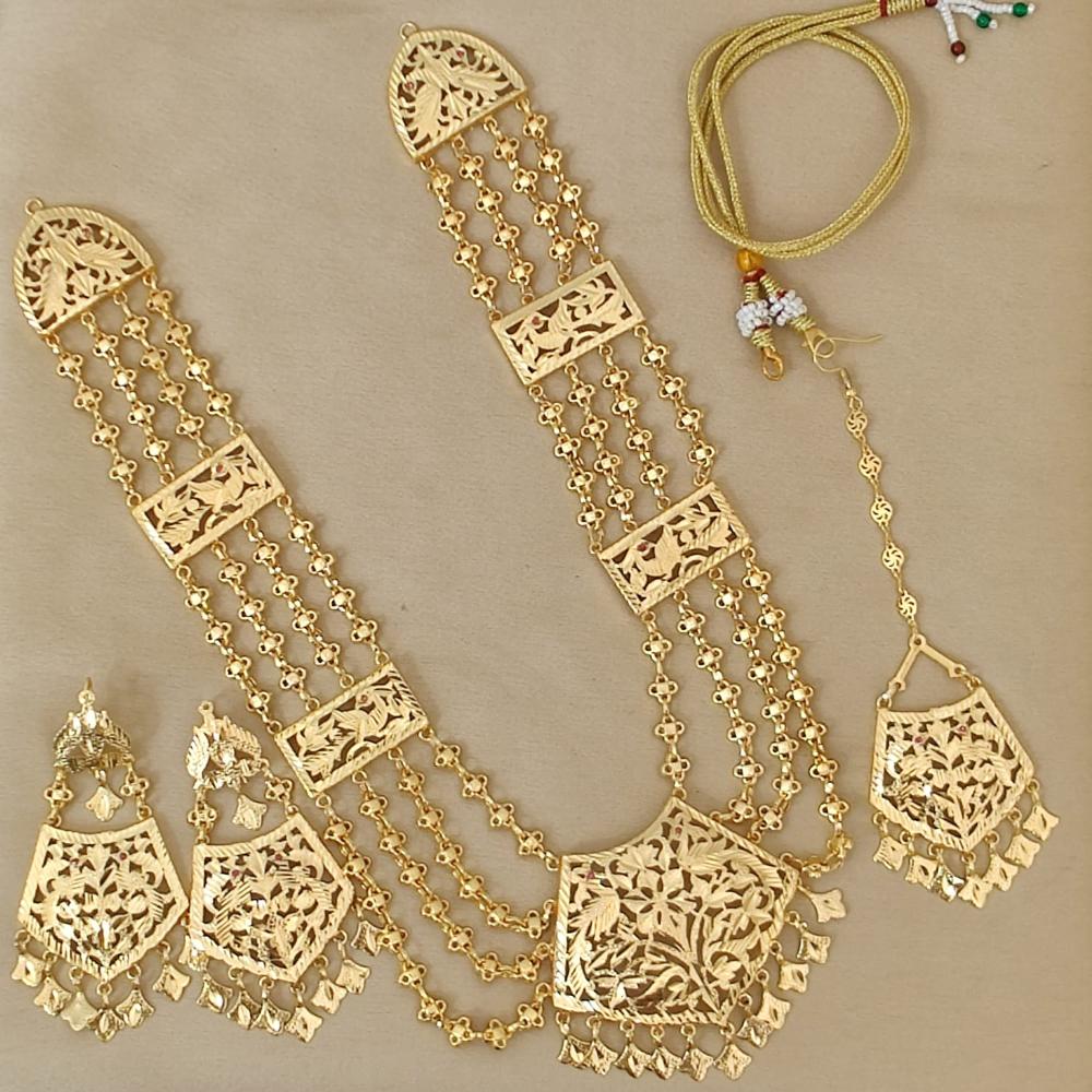FS Collection Gold Plated Pearl Long Necklace Set