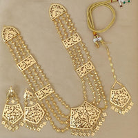 FS Collection Gold Plated Pearl Long Necklace Set