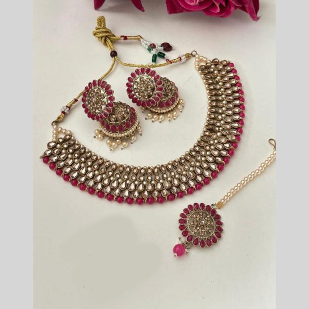 FS Collection Gold Plated Kundan And Beads Necklace Set