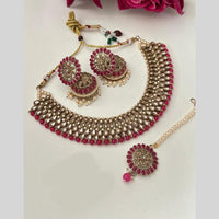 FS Collection Gold Plated Kundan And Beads Necklace Set