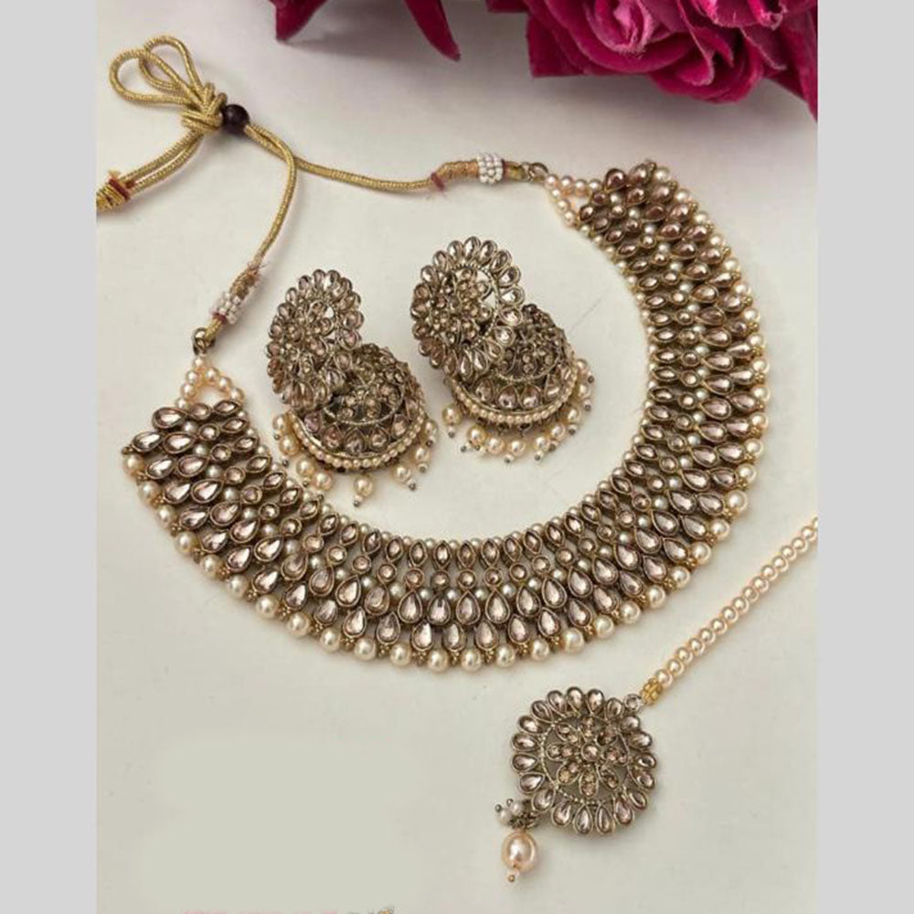 FS Collection Gold Plated Kundan And Beads Necklace Set