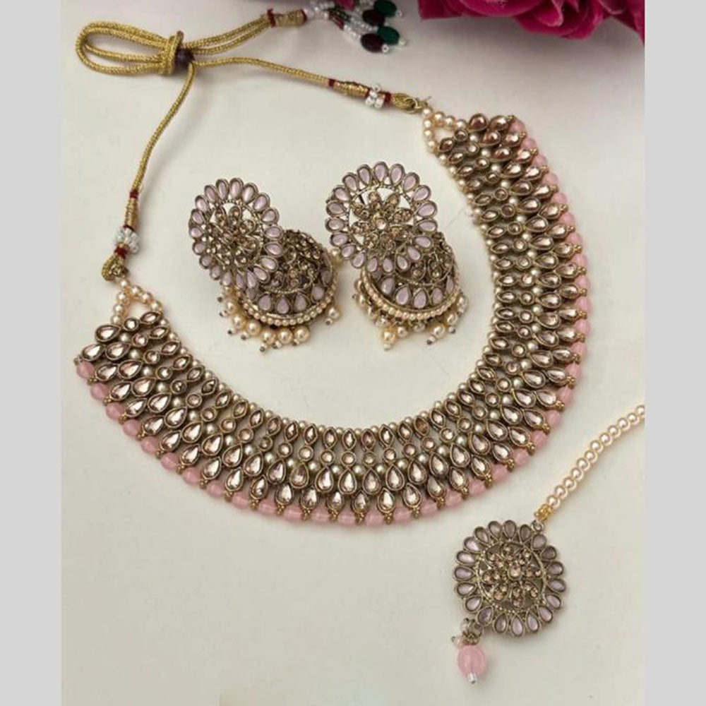FS Collection Gold Plated Kundan And Beads Necklace Set