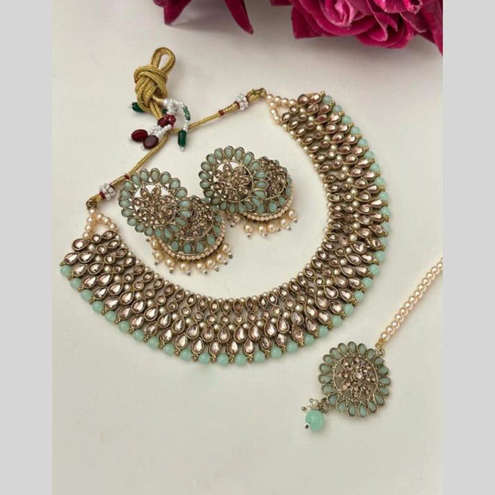 FS Collection Gold Plated Kundan And Beads Necklace Set
