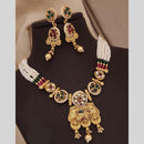 FS Collection Gold Plated Pota Stone And Pearl Necklace Set