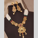 FS Collection Gold Plated Pota Stone And Pearl Necklace Set