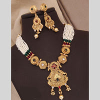 FS Collection Gold Plated Pota Stone And Pearl Necklace Set