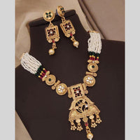 FS Collection Gold Plated Pota Stone And Pearl Necklace Set